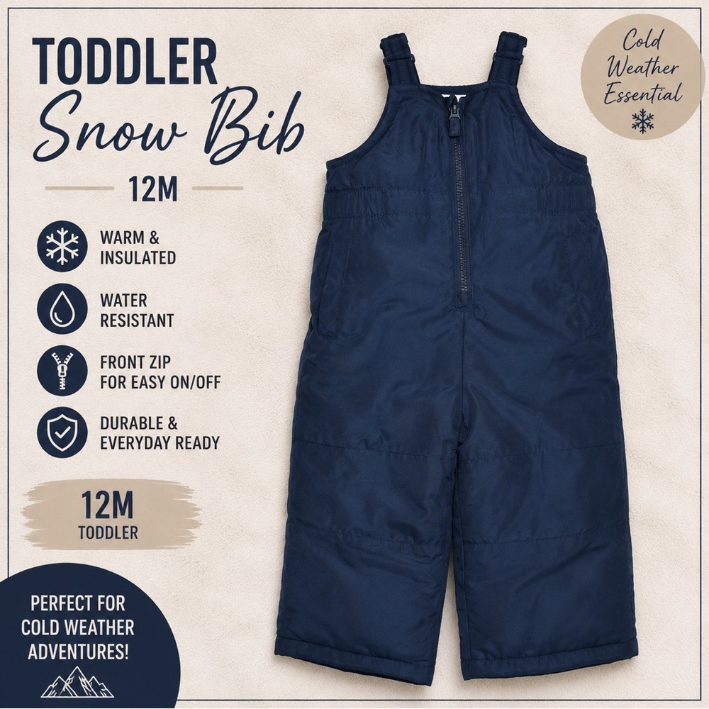 NWOT Toddler Snow Bib Overalls 12M Navy | Insulated Winter Snow Pants